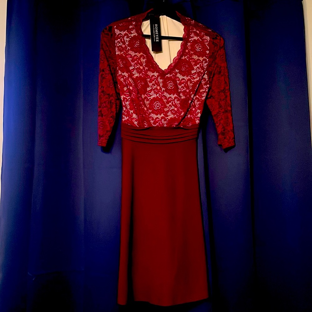 Dark Red Lace Top Dress